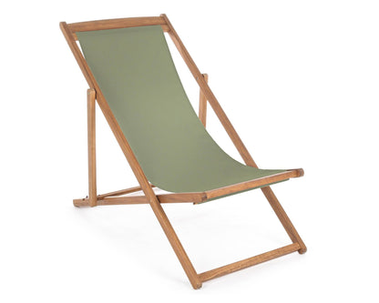 Noemi Moss Green Relaxing Deck Chair in Acacia Wood and Polyester