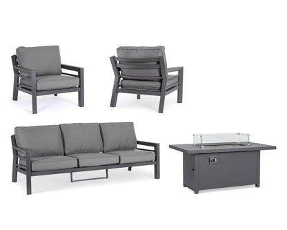 Set von 4 Stcs Wohnzimmer mit Kissen Hendrix Anthrazitaluminium, Stahl, Glas und Polyester