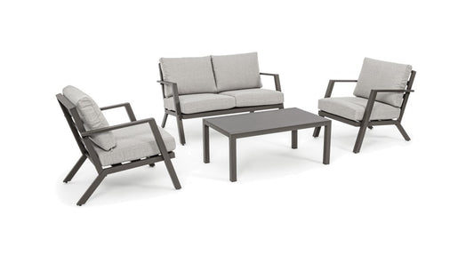 Sala de estar de jardín en aluminio pintado de marrón con asiento de tela extraíble - Harley