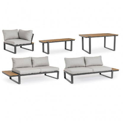 Ecksofa-Set aus pulverbeschichtetem Aluminium und Polywood in Anthrazit