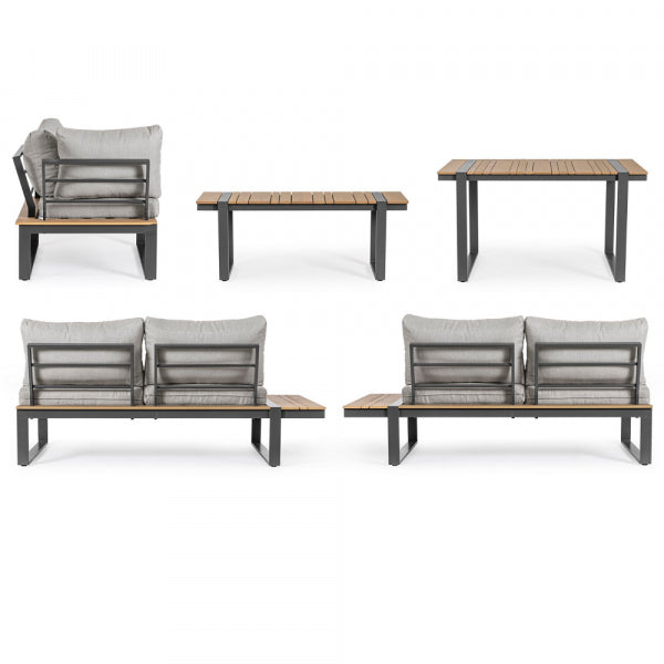 Ecksofa-Set aus pulverbeschichtetem Aluminium und Polywood in Anthrazit