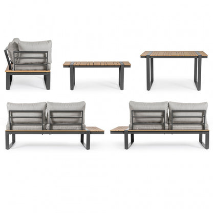 Ecksofa-Set aus pulverbeschichtetem Aluminium und Polywood in Anthrazit