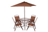 Brown 6-Piece Set with 1 Table, 4 Chairs, and 1 Parasol, 165x65x112