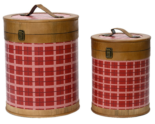 Chess Print Storage Box with Copper Lock and Brown Faux Leather Handle 30 x 30 x 38 cm