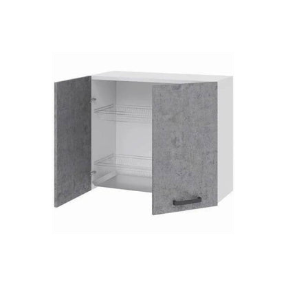 White Kitchen Dish Drainer Wall Unit with 2 Cement Doors 80x32xH 72