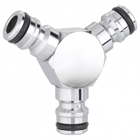 Pipe splitter with automatic fittings, in metal