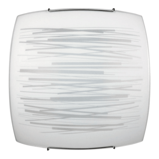 Ceiling Lamp 1xE27 Hooks Chrome Glass Plate White Decorated Horizontal Lines E-Energy Manuela