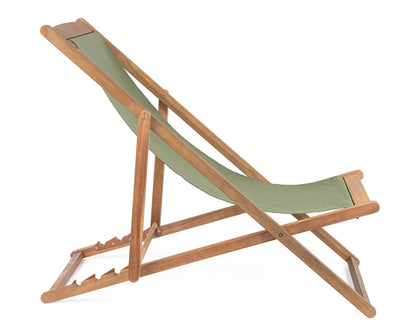 Noemi Moss Green Relaxing Deck Chair in Acacia Wood and Polyester