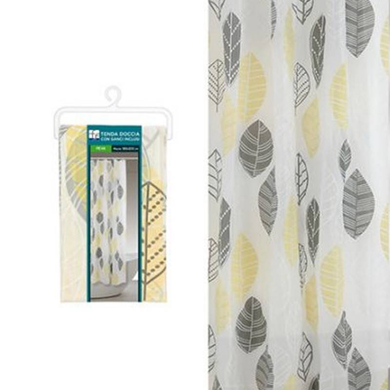 Shower curtain with gray and yellow leaves pattern, 240 x 200