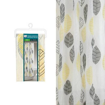 Shower curtain with gray and yellow leaves pattern, 240 x 200