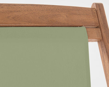 Noemi Moss Green Relaxing Deck Chair in Acacia Wood and Polyester
