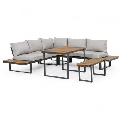 Ecksofa-Set aus pulverbeschichtetem Aluminium und Polywood in Anthrazit