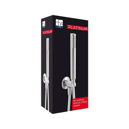 Conjunto de ducha dúplex redondo con toma de agua y flexo - Serie Platinum