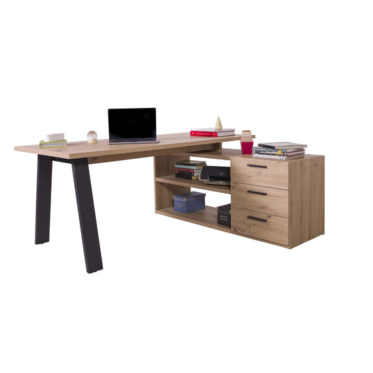 Corner Desk with 3 Drawers and 2 Open Compartments - 171.50x74.70x143.50 cm