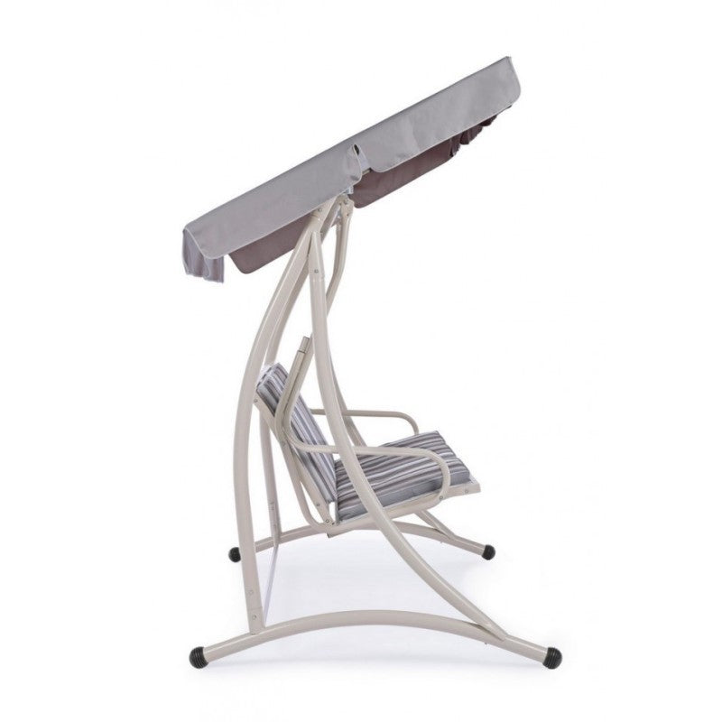 GRELY Dreisitzer-Schaukel aus Stahl, elfenbeinfarben, 190 x 120 x H185 cm