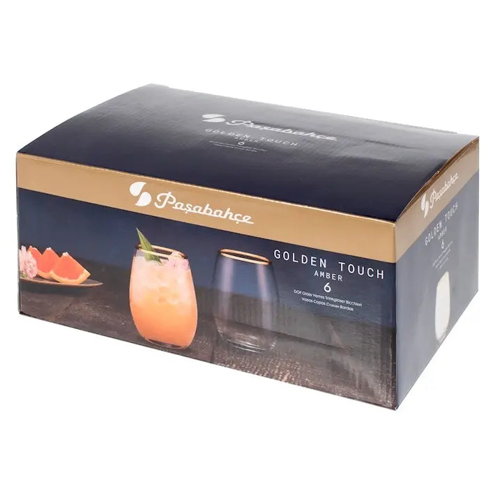 Set 6 bicchieri Amber con bordo oro da 35 cl
