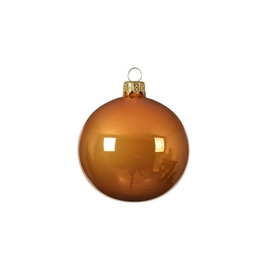 Set 6 palline di Natale in vetro ambra lucido Ø8 cm