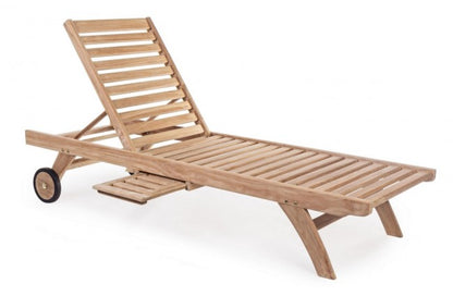 Sun Lounger with Wheels in Teak