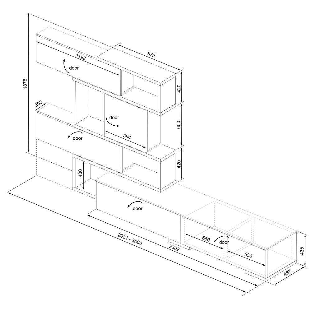 Parete attrezzata rovere e bianco 187,5x48,7x293