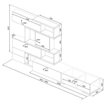 Parete attrezzata rovere e bianco 187,5x48,7x293