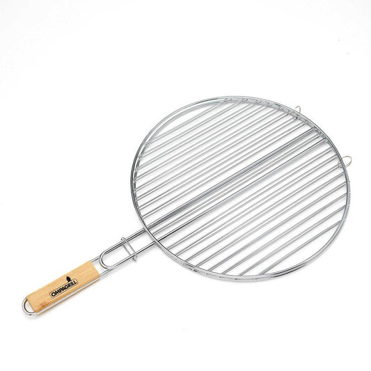 Parrilla doble Ø 40,5 cm en acero cromado con mango de bambú
