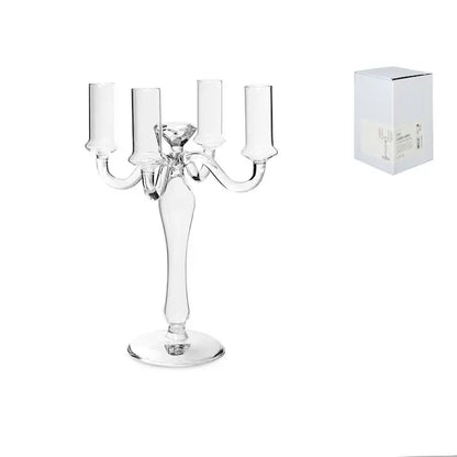 Candeliere in vetro trasparente a 4 fiamme h 26.5 cm