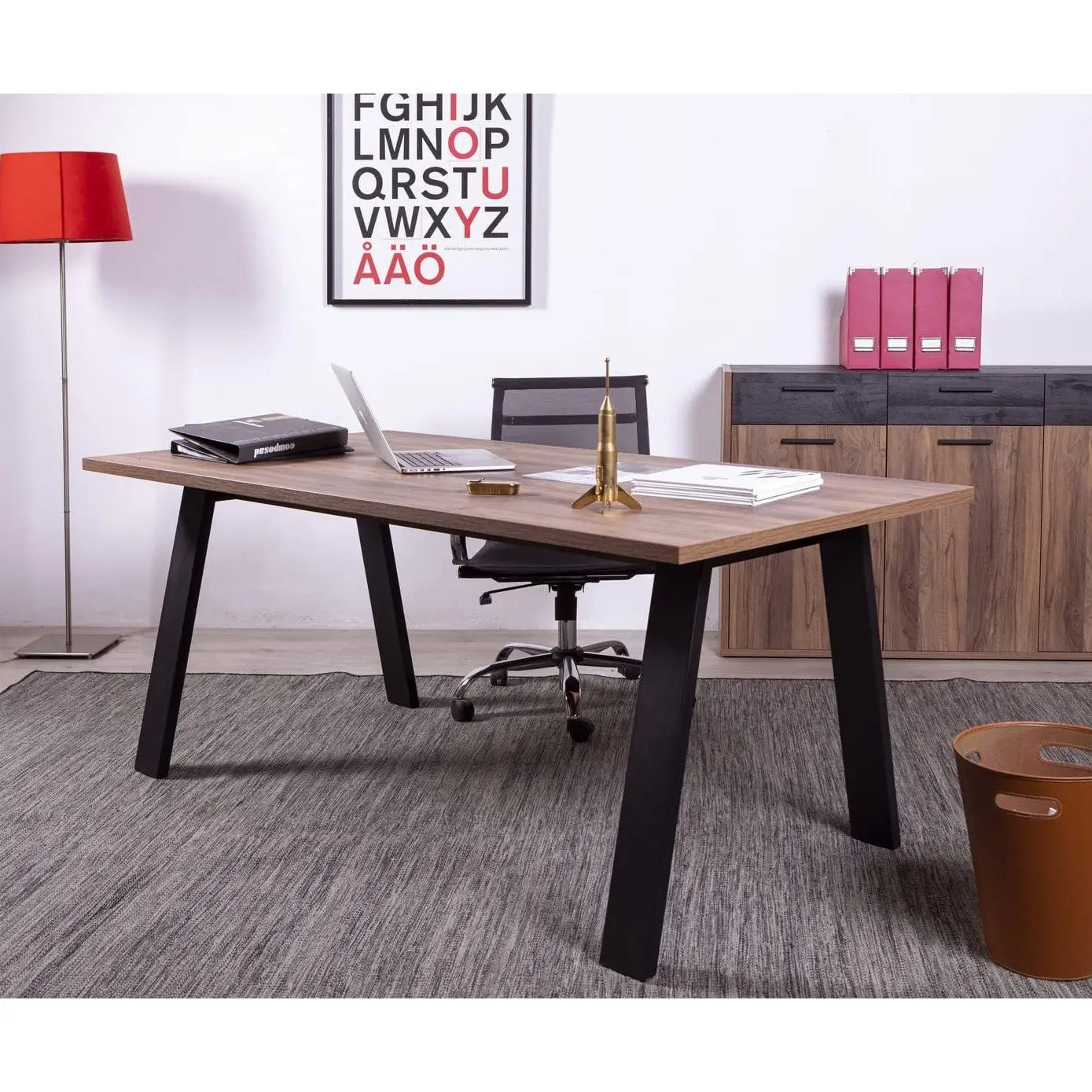 Da Vinci desk 180x90 cm black and Brera walnut