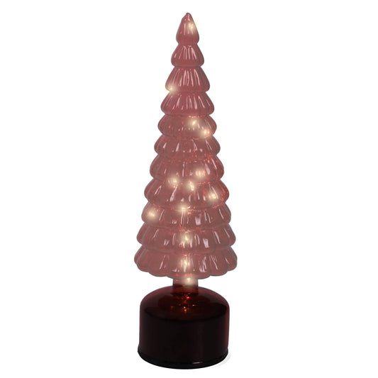 Albero di Natale in vetro rosso con LED girevole H34 cm