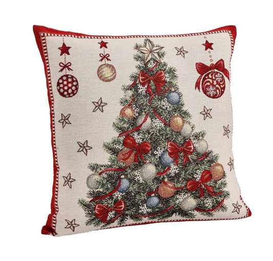 Fodera cuscino Mabel con albero di Natale 45 x 45 cm bianco