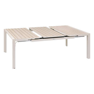 Adjustable Evasion Square Table in Aluminum with Wood Effect in Clay
