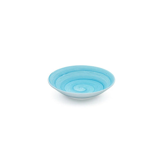 Türkisfarbener Memento-Tisch-Suppenteller aus handbemalter Keramik, Ø 23,5 cm