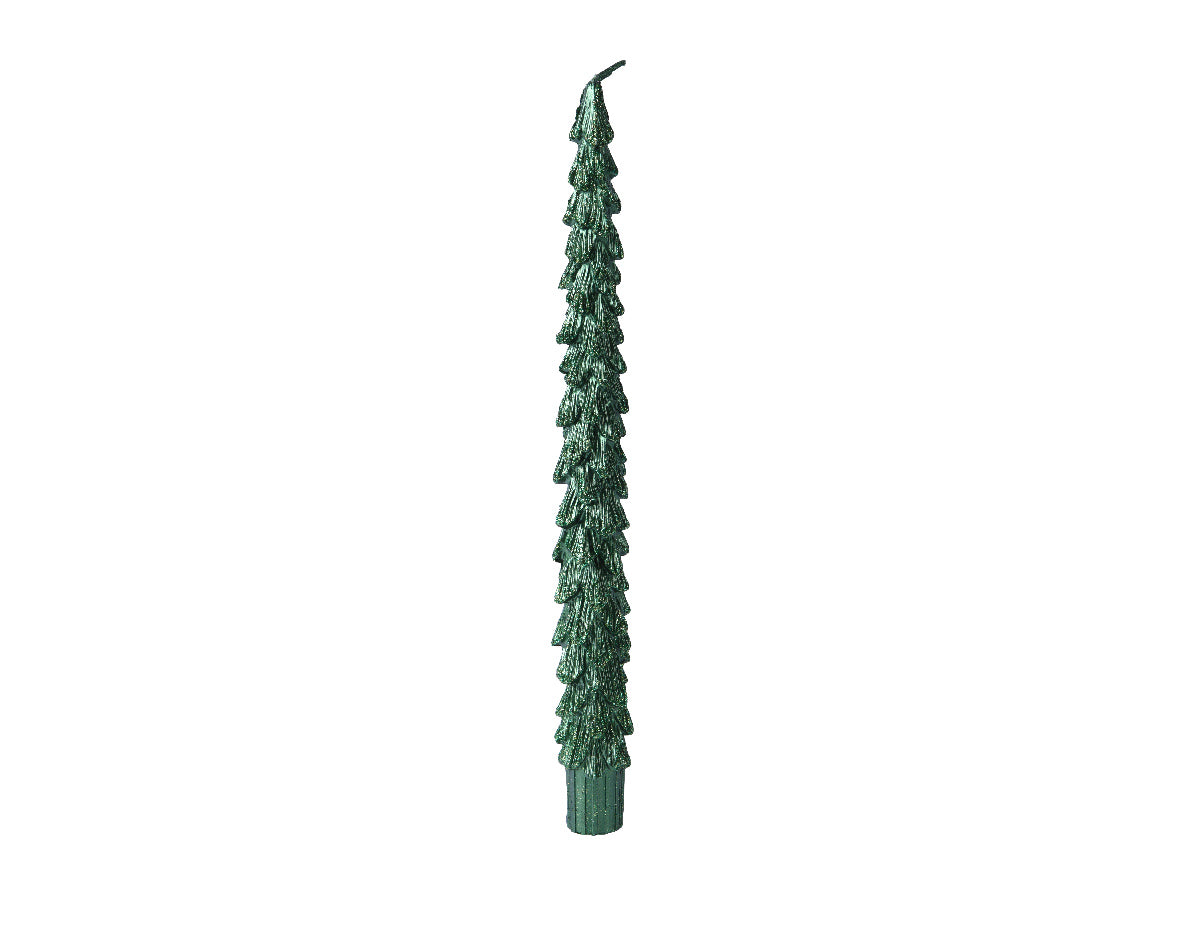Green glittered candles H.25cm X Dia2.2cm