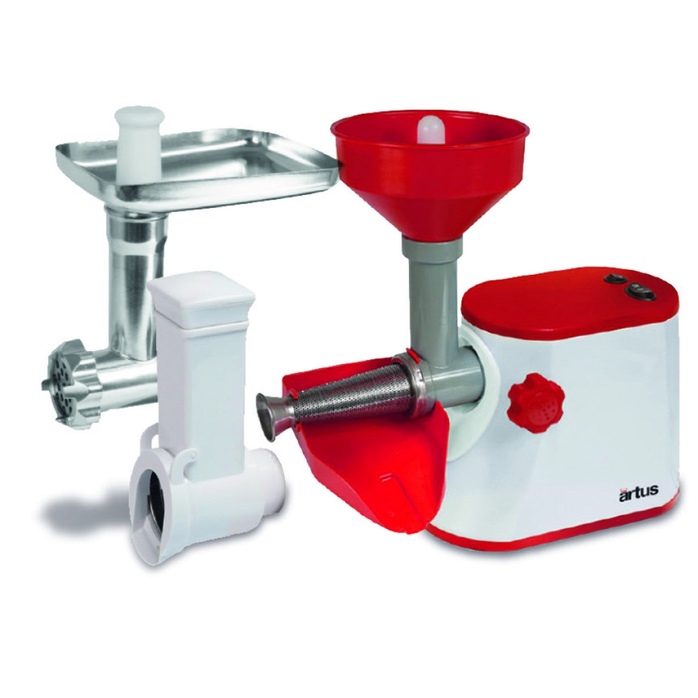 Multifunktions-Quetscher-/Hack-/Schneide-/Reiben-Set – Fleischwolf, Tomatenpresse und Gemüseschneider mit 300-W-Motor (1500 W Leistung)