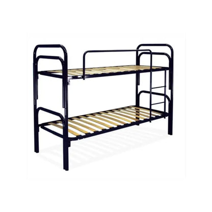 Letto a castello modello 480 (80x190 cm) in acciaio con scala e protezione colore nero