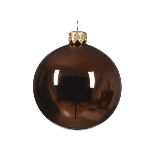 Set 4 palline di Natale in vetro marrone lucido Ø10 cm