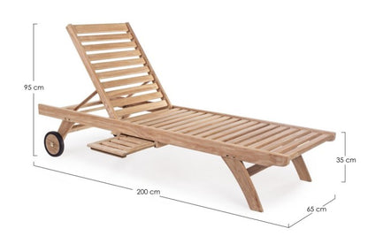 Sun Lounger with Wheels in Teak