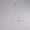 Lampadario avorio decapè, ceramica bianco marrone, 2 luci, L.81x30 cm