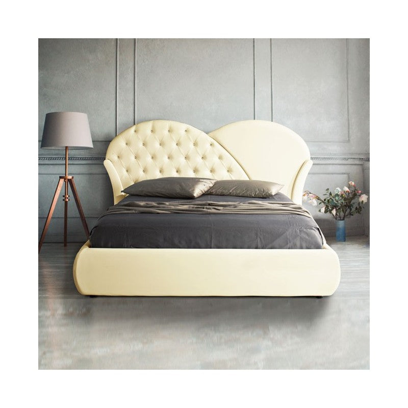 Letto matrimoniale c-contenitore in ecopelle crema  215x220xh.122 cm