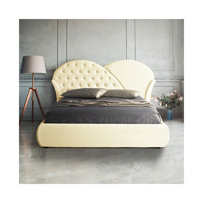 Letto matrimoniale c-contenitore in ecopelle crema  215x220xh.122 cm