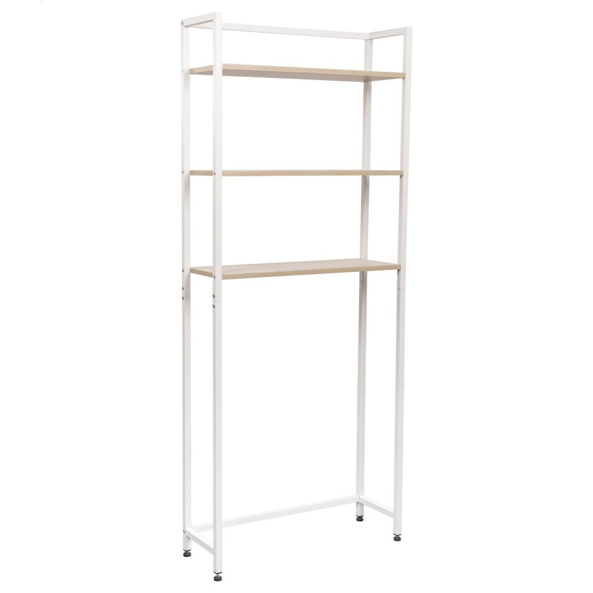Janet Waschmaschinenschrank mit 3 Regalen aus weißem Metall/Naturholz, 68 x 24 x 165 cm