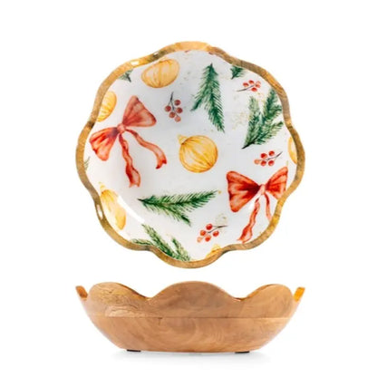 Coppa in legno Feston Natale 25 cm - 1 pezzo assortito