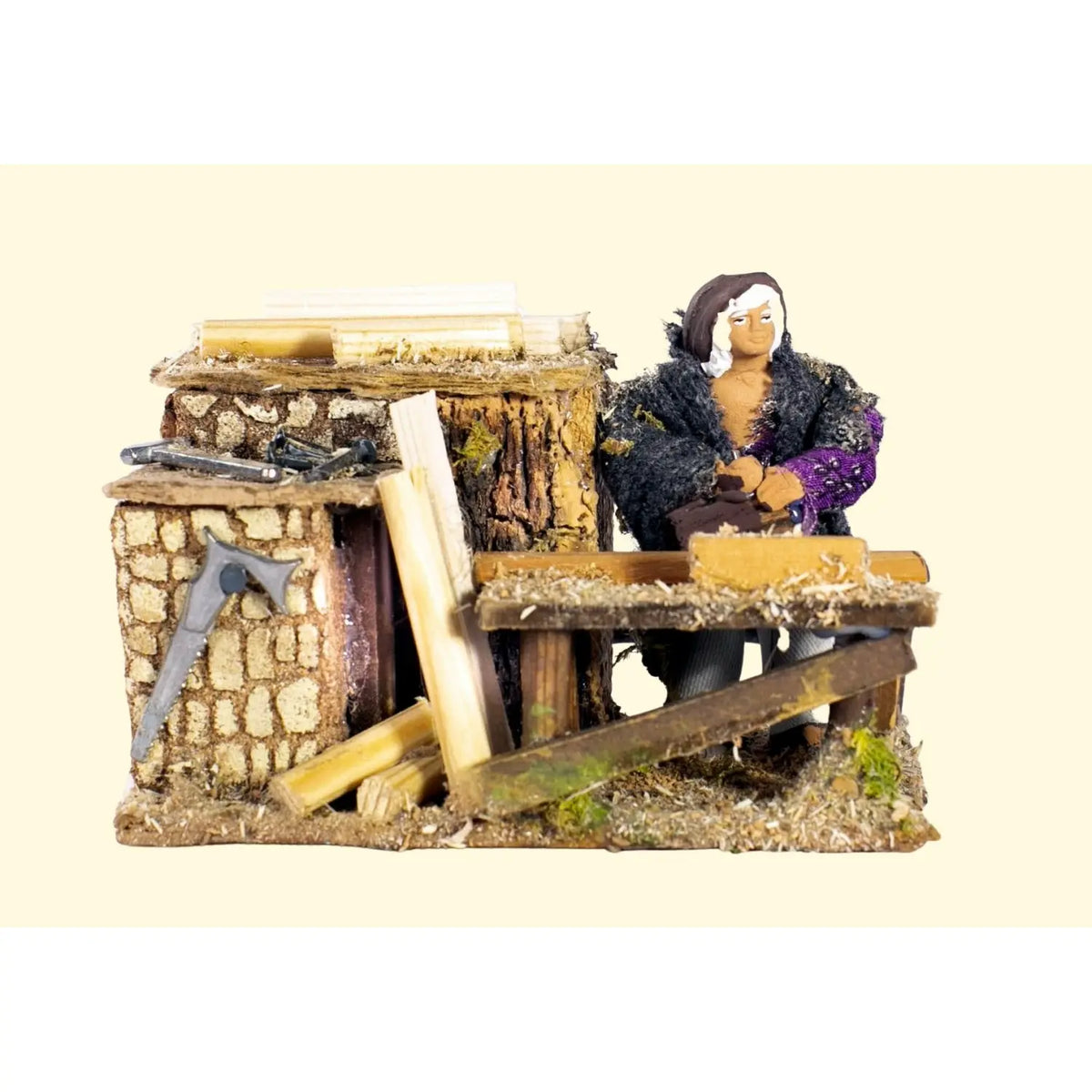 Falegname animato per presepe H8 cm con movimento 14 × 9 × H15 cm
