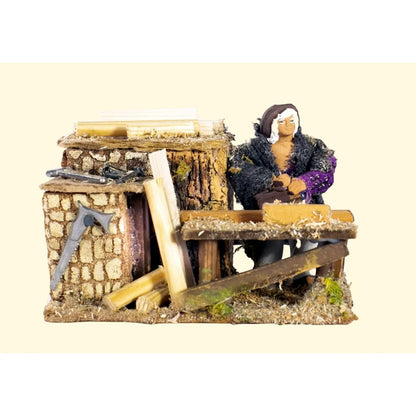 Falegname animato per presepe H8 cm con movimento 14 × 9 × H15 cm