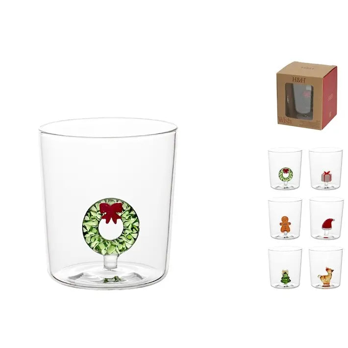Bicchiere in vetro borosilicato con miniatura natalizia 35 cl - 1 pezzo assortito
