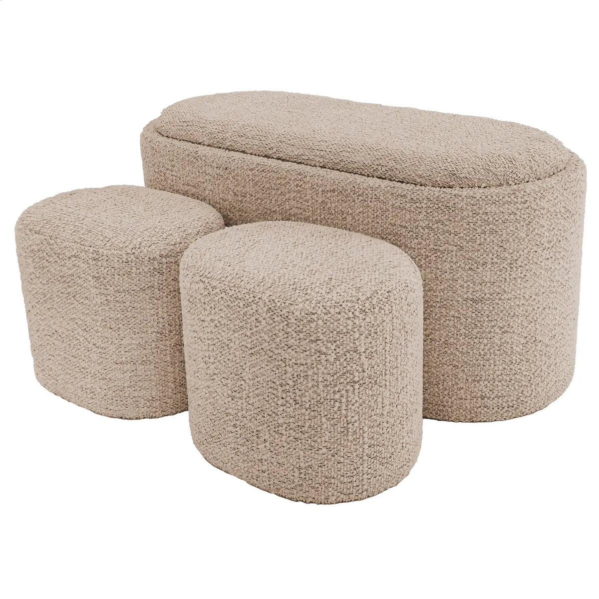Set pouf e panca contenitore in tessuto Bouclé beige
