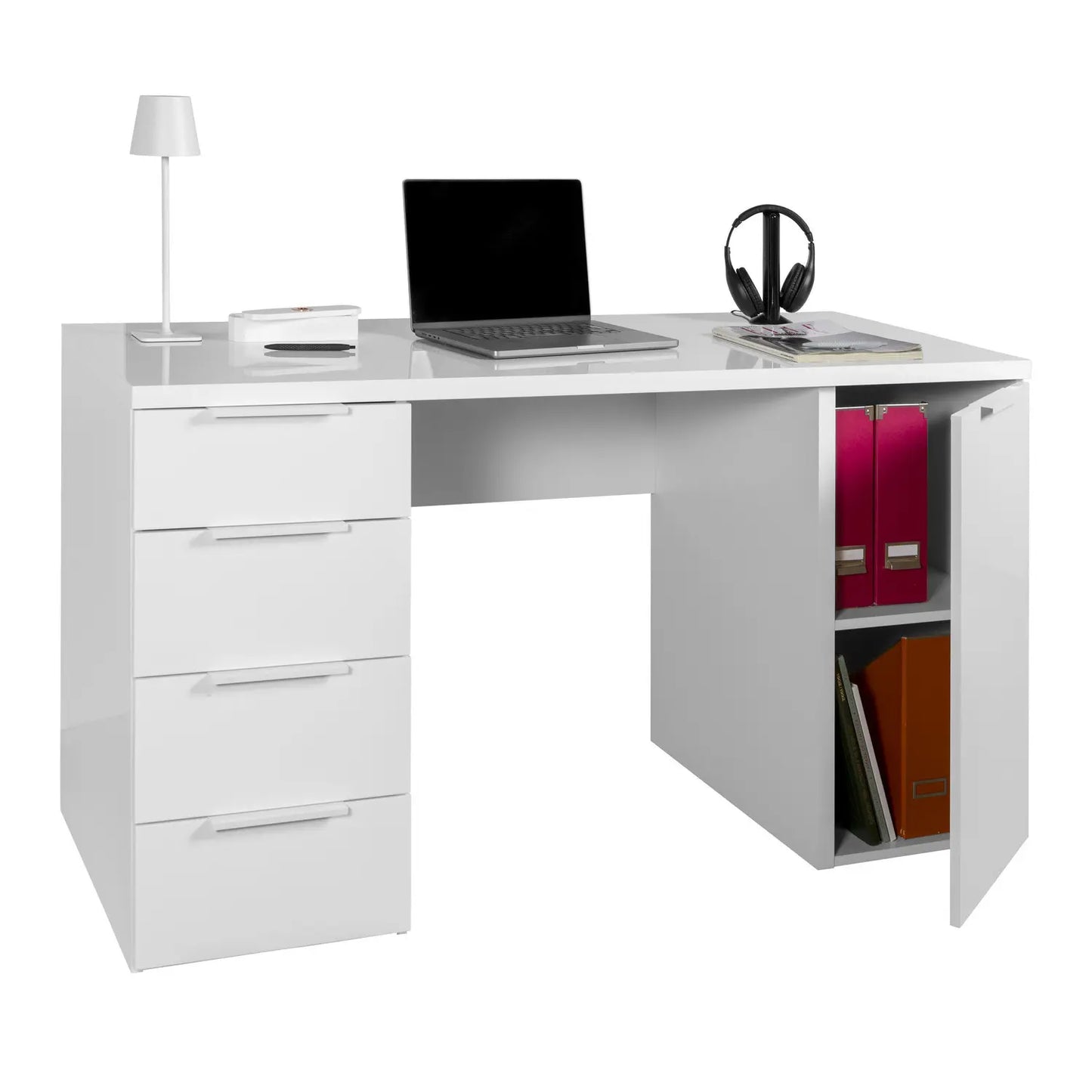 Schreibtisch mit 4 Schubladen und 1 weiß lackierten Tür 146x60x75 h cm