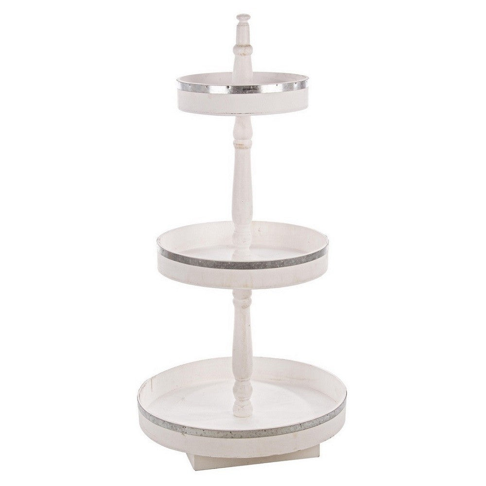 Espositore legno bianco 3 piani tondo cm 50 x 50 x 102
