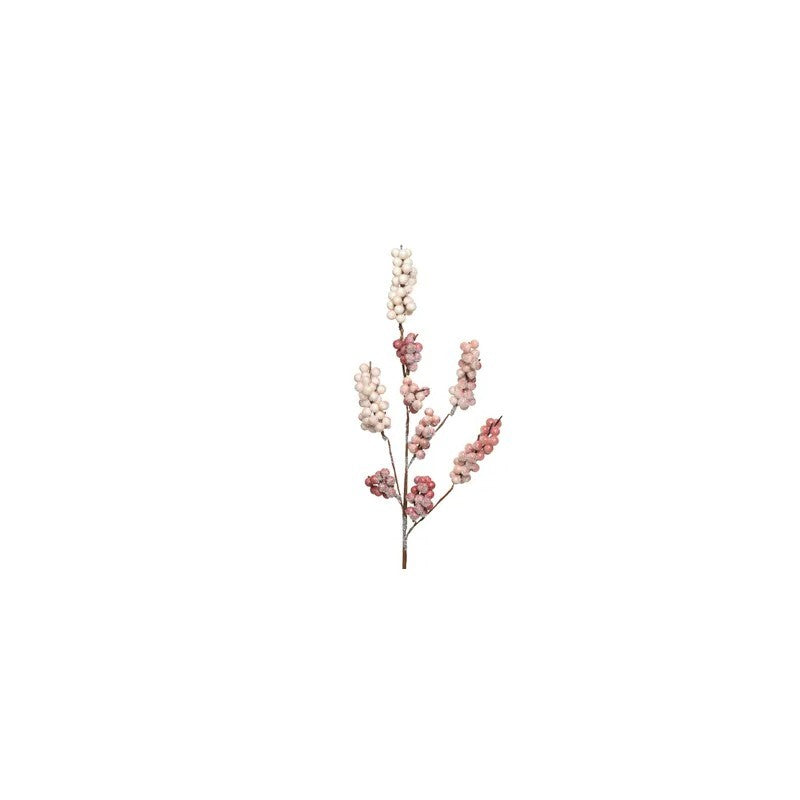 Ramo decorativo natalizio con bacche rosa effetto neve 12 × 5 × H70 cm