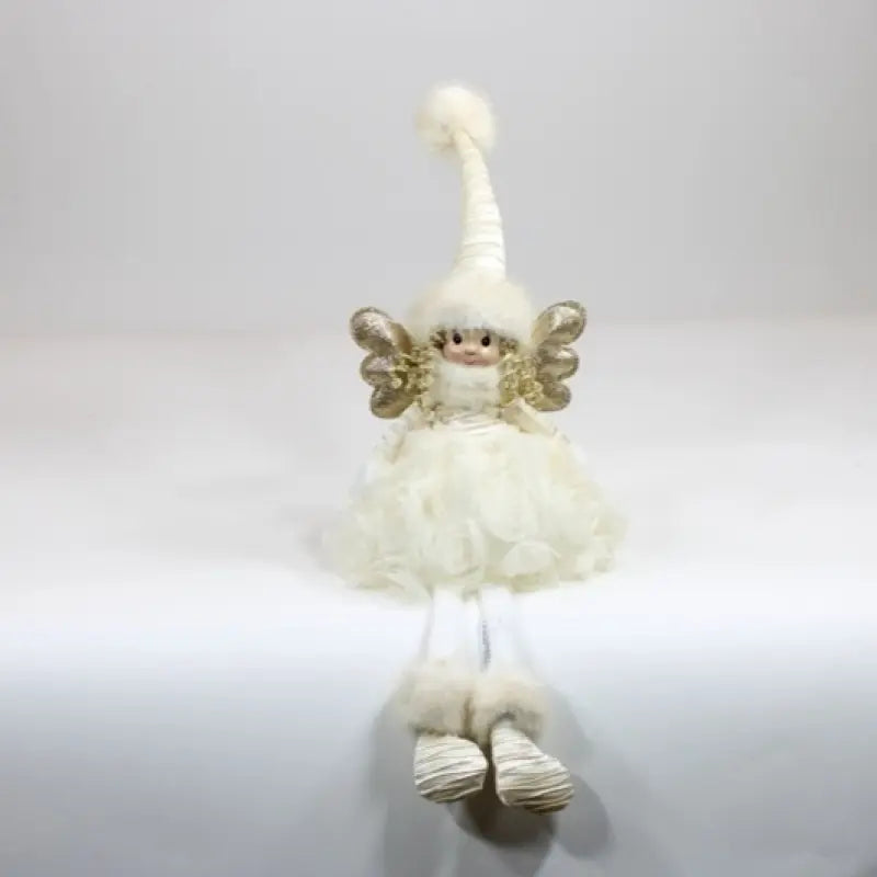 Fatina natalizia oro seduta con vestito a rose e gambe morbide H60 cm