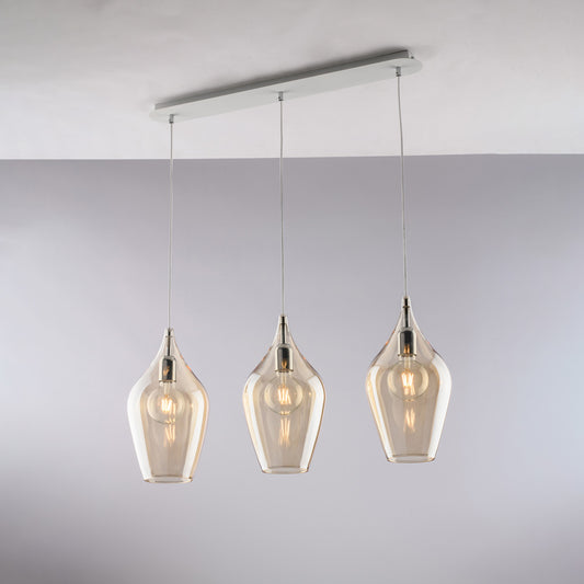 Binario in ferro, vetri ambra Pyrex, 3 luci, H41 cm, L75x10 cm - M1